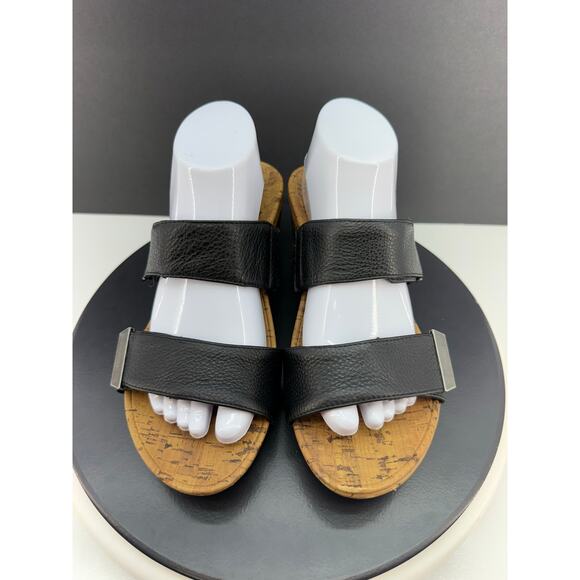 VIONIC Pepper Womens Sz 8 Black Leather Open Toe Platform Slip On Wedge Sandals - Picture 5 of 15